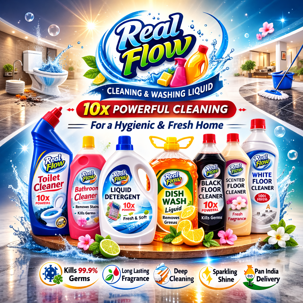 Real Flow Home Cleaning Products in India | Toilet, Floor, Dish wash & Detergent Liquid